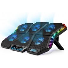 Keynice Laptop Cooling Pad, Gaming Notebook Cooler for Up to 17 Inch Laptop, 6 Fans with Blue Light, 7 Heights Adjustment, 2 USB Port and Colorful LED Light KN-1739